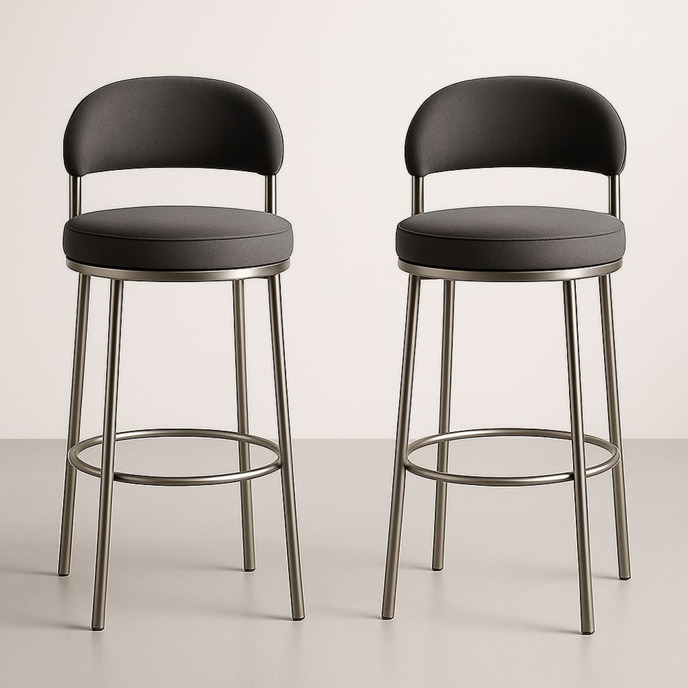 Set 2 Sgabelli in Metallo con Seduta in Tessuto Grigio Scuro-Auraverilo