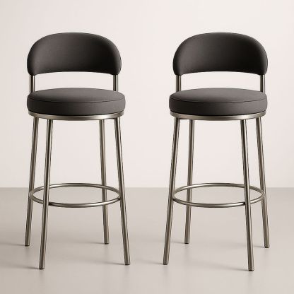 Set 2 Sgabelli in Metallo con Seduta in Tessuto Grigio Scuro-Auraverilo