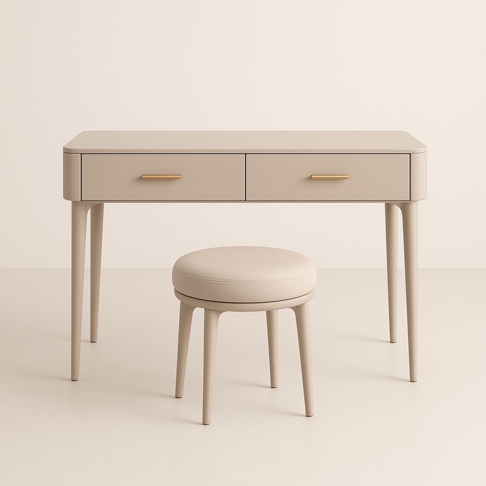 Tavolo da Toeletta in Legno con Sgabello e 2 Cassetti Beige-Auraverilo