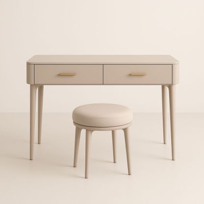 Tavolo da Toeletta in Legno con Sgabello e 2 Cassetti Beige-Auraverilo