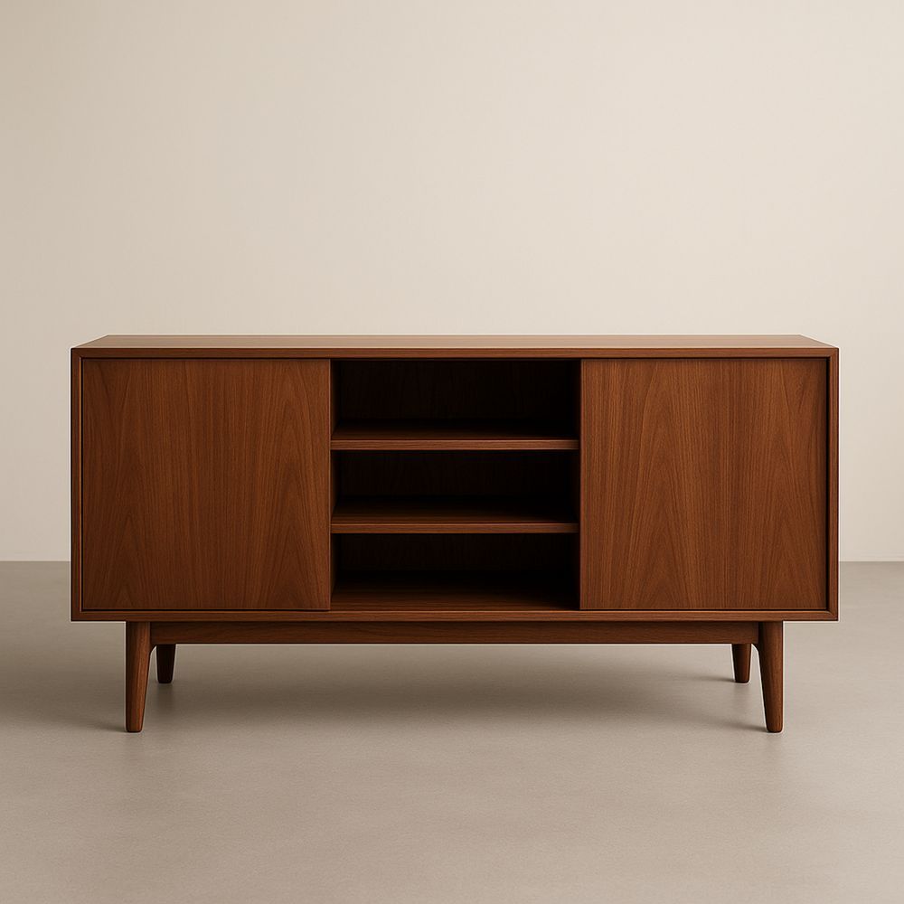 Mobile TV in legno con ante scorrevoli e mensole interne 150x40x75 cm-Auraverilo