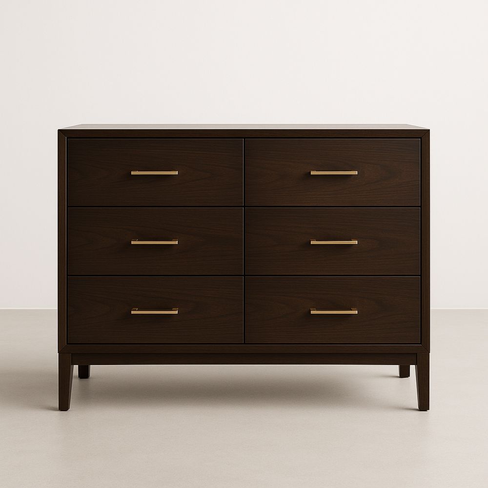 Cassettiera in legno di noce a 6 cassetti con maniglie in metallo-Auraverilo
