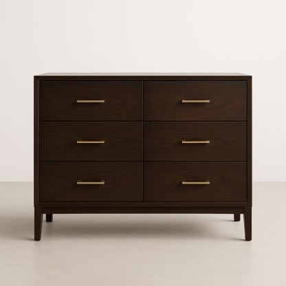 Cassettiera in legno di noce a 6 cassetti con maniglie in metallo-Auraverilo