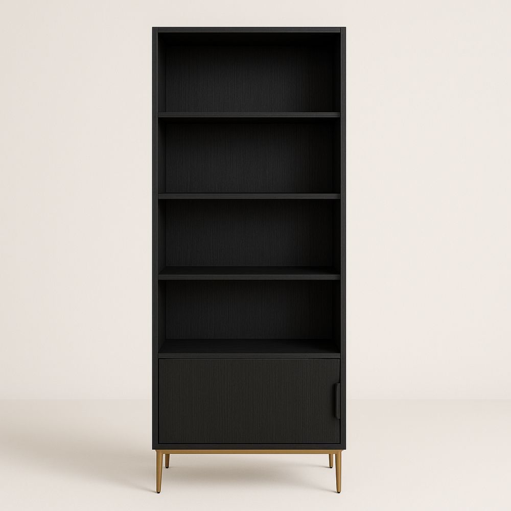 Libreria in MDF Nero con Piedi in Metallo 180 cm-Auraverilo