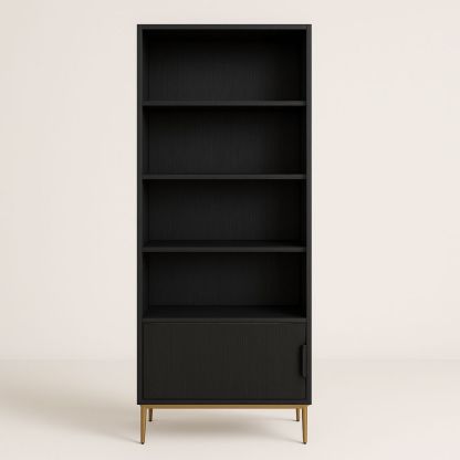 Libreria in MDF Nero con Piedi in Metallo 180 cm-Auraverilo