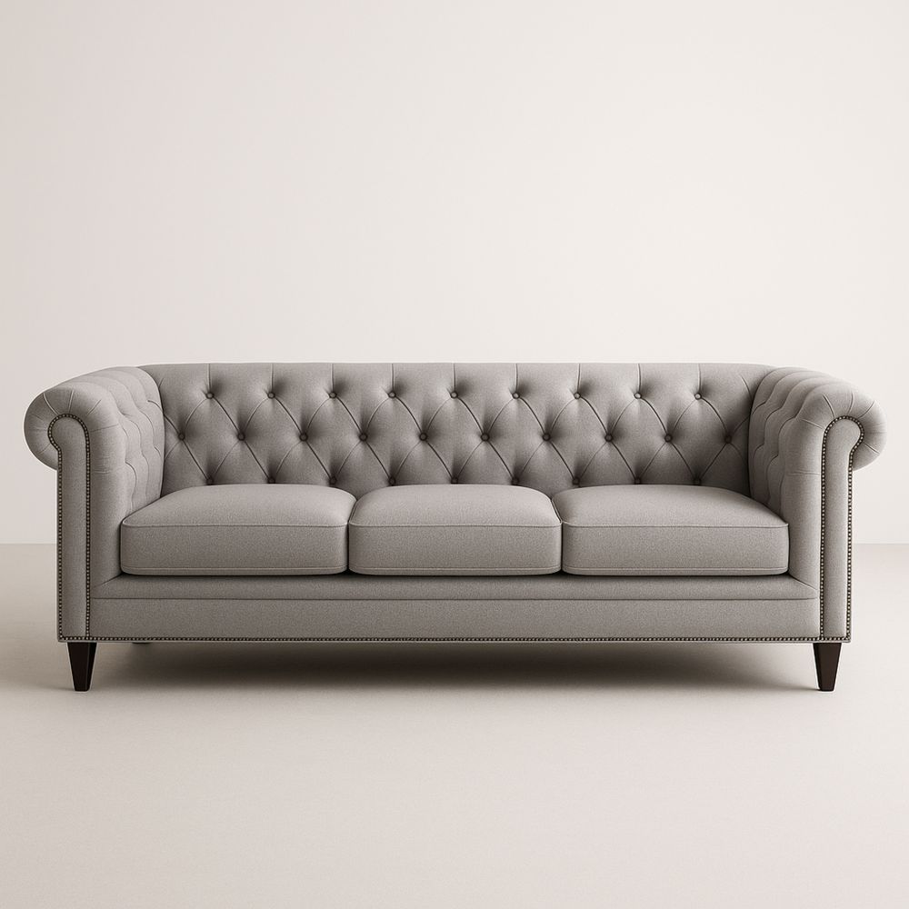 Divano Chesterfield in Tessuto Poliestere Grigio 220cm-Auraverilo