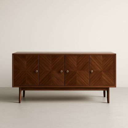 Credenza in legno massello con ante intarsiate marrone 180x45x75 cm-Auraverilo