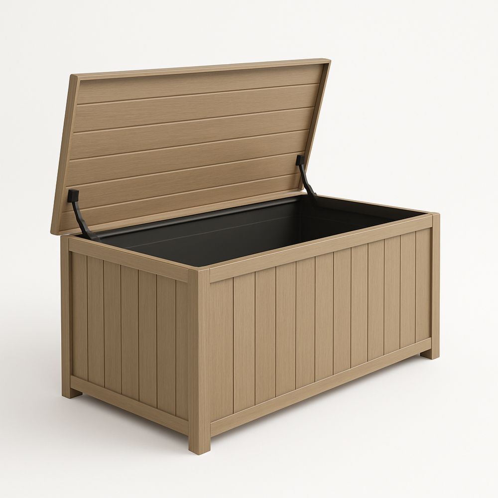 Baule contenitore in plastica effetto legno beige 120x60x65 cm-Auraverilo