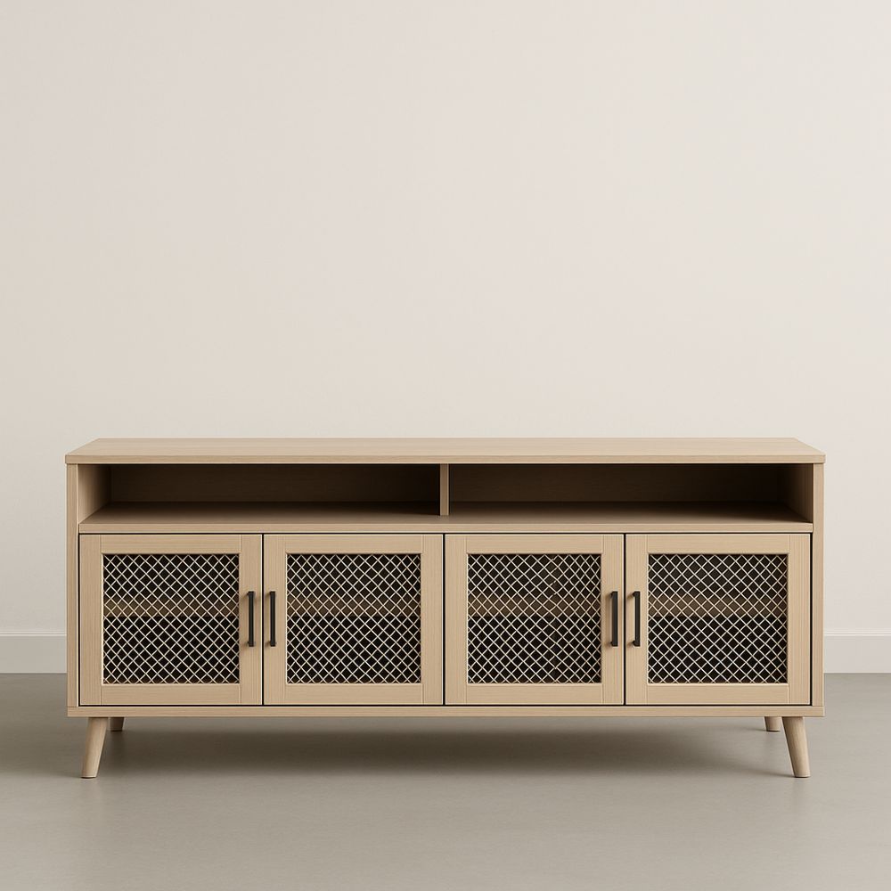 Credenza TV in Legno e Metallo con Ante a Rete 120x40x50 cm-Auraverilo