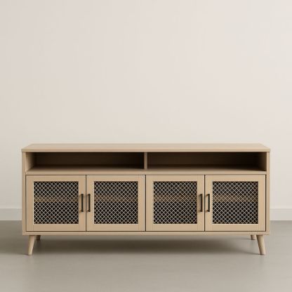 Credenza TV in Legno e Metallo con Ante a Rete 120x40x50 cm-Auraverilo