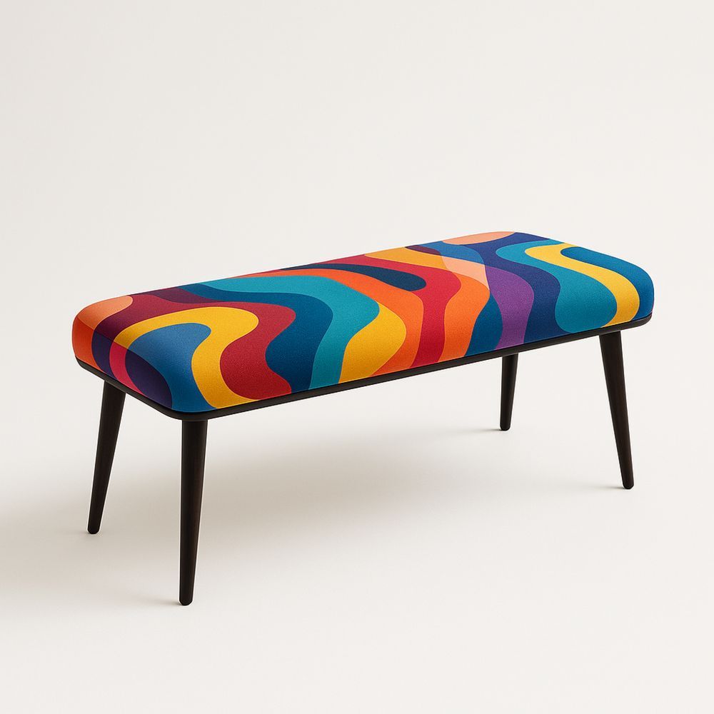 Panca in poliestere multicolore con gambe in legno nero 120cm-Auraverilo