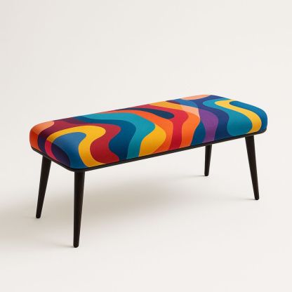 Panca in poliestere multicolore con gambe in legno nero 120cm-Auraverilo