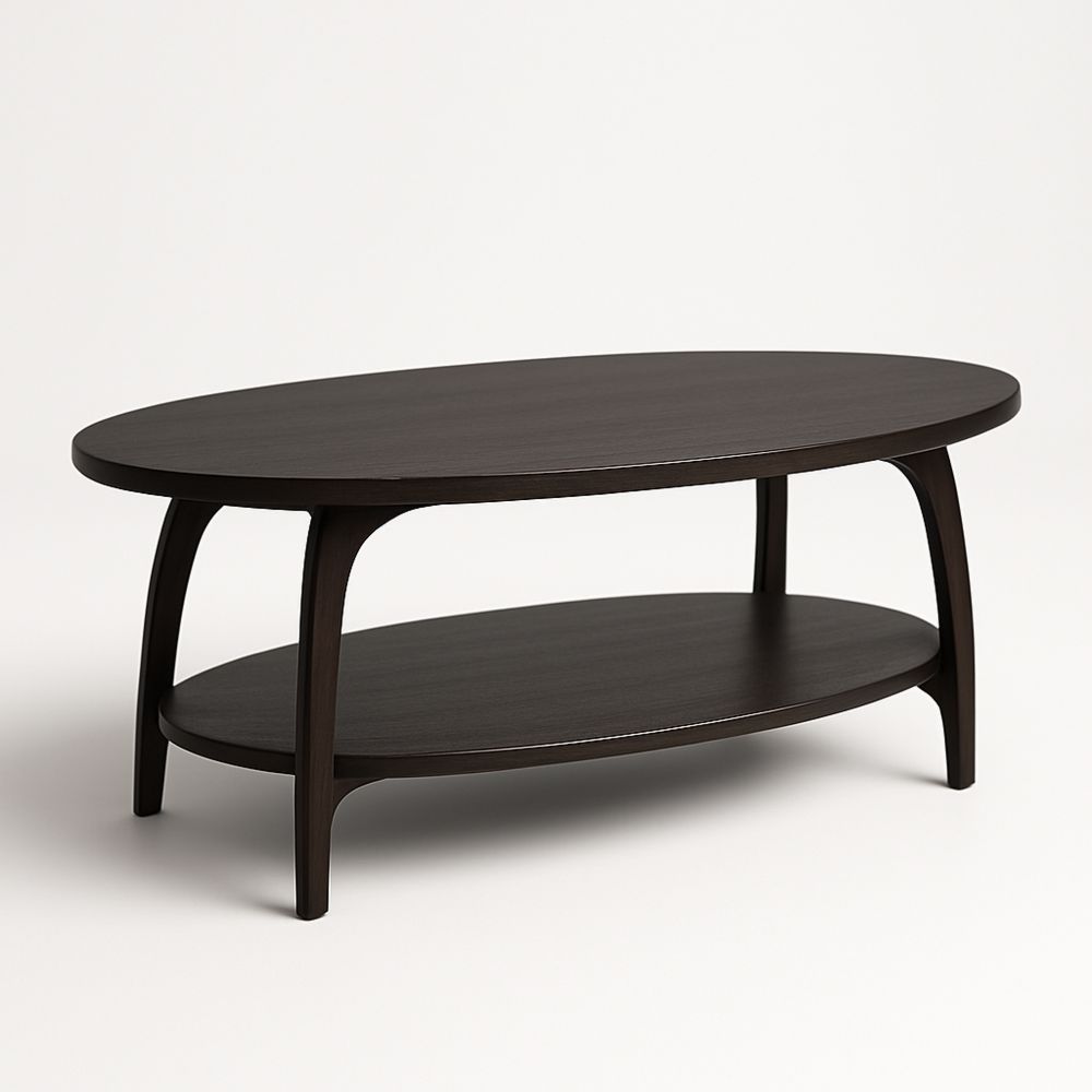 Tavolino da caffè ovale in legno MDF marrone 120x60x45cm con ripiano-Auraverilo