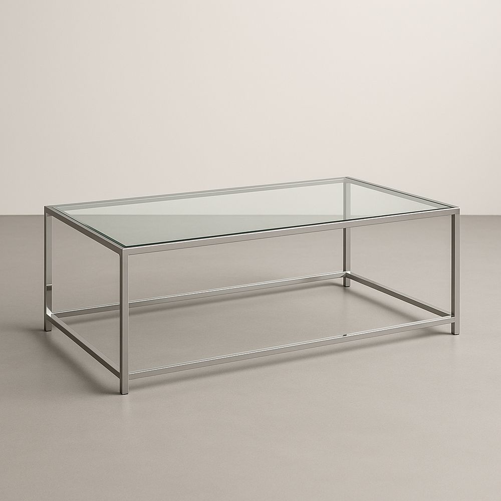 Tavolino in Vetro e Acciaio Inossidabile 120x60x40 cm Argento-Auraverilo