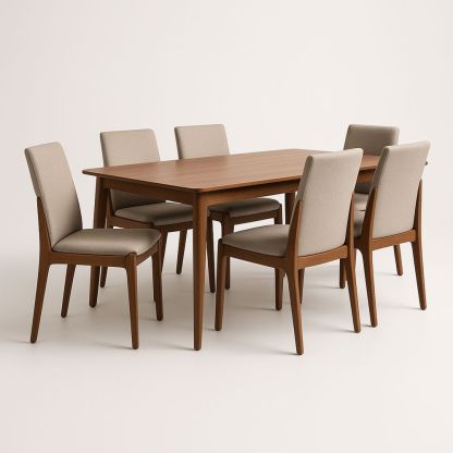 Set Tavolo da Pranzo in Legno con 6 Sedie Imbottite Beige-Auraverilo