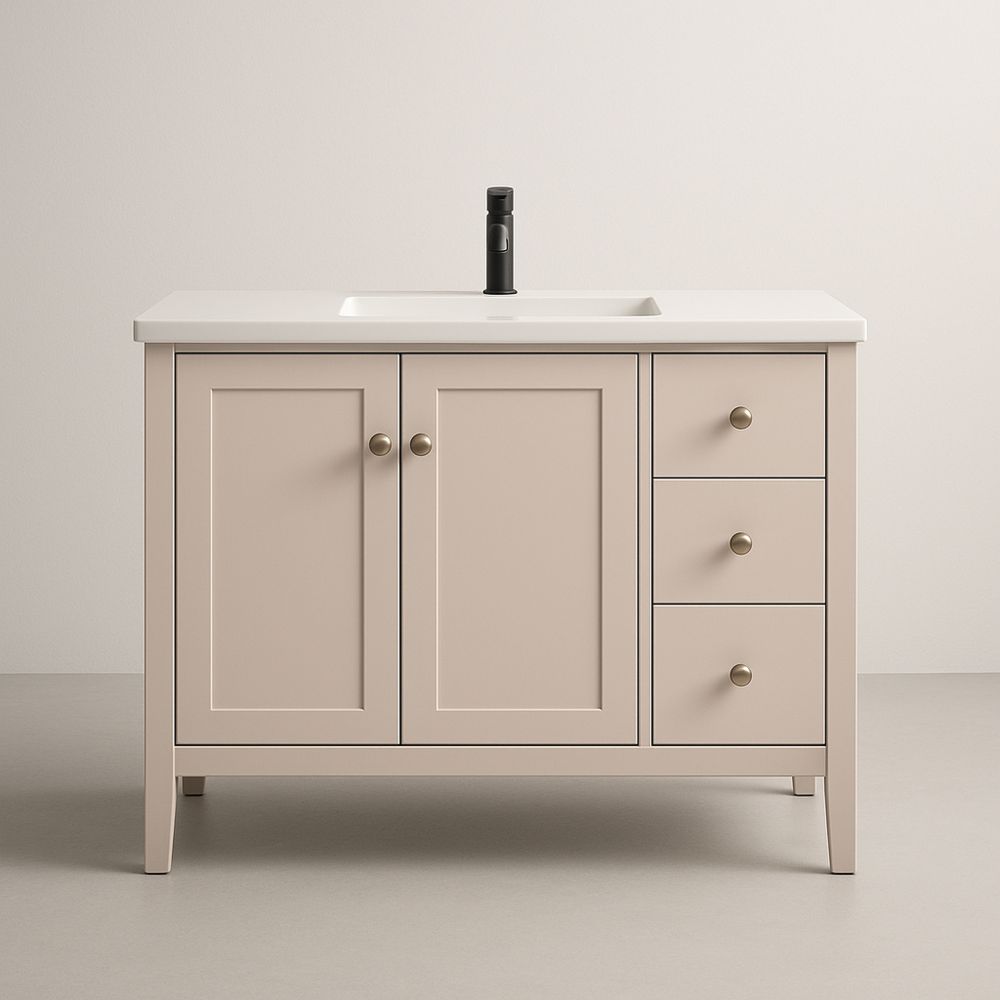 Mobile bagno con lavabo in MDF e ceramica beige-Auraverilo