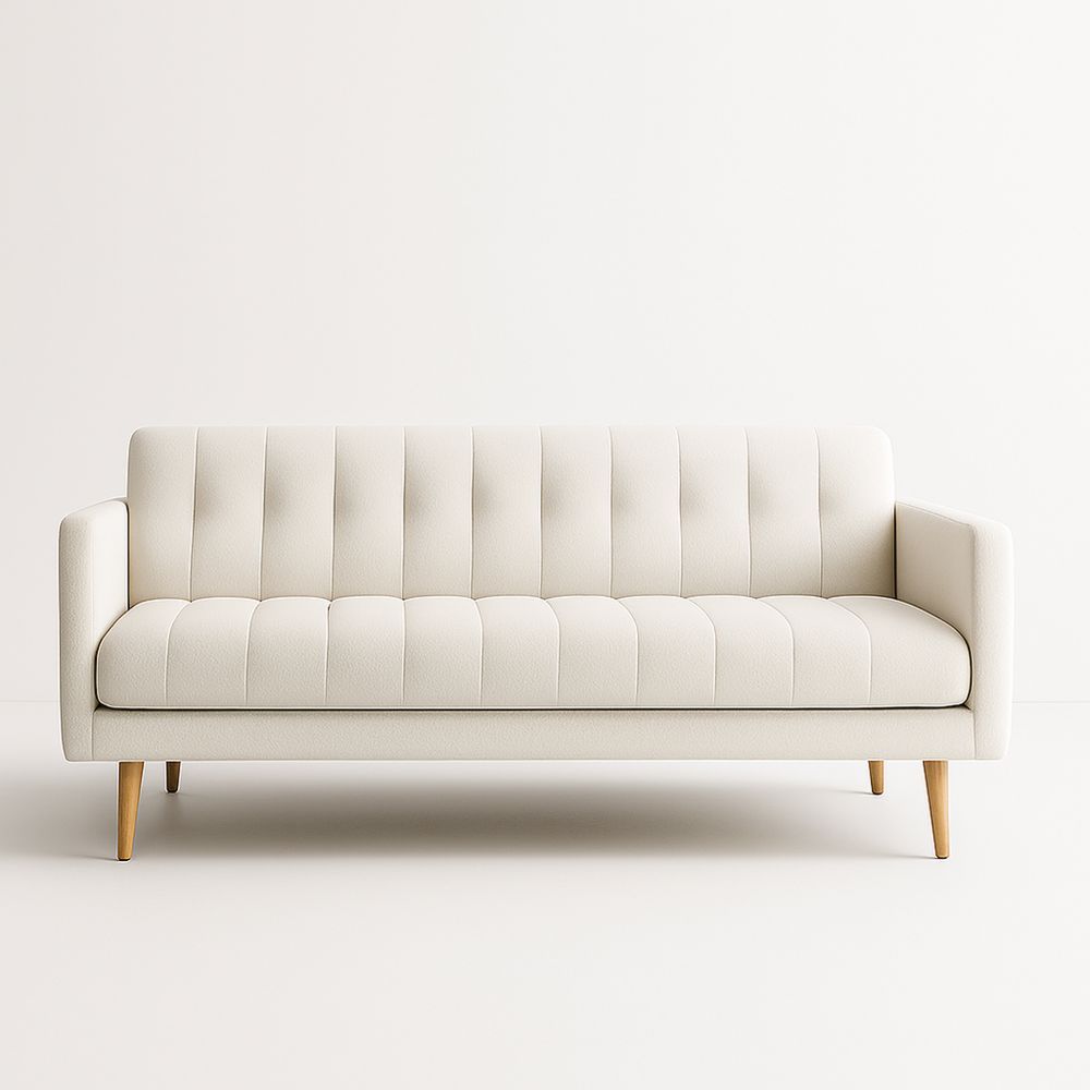 Divano a Tre Posti in Tessuto Poliestere Beige con Gambe in Faggio-Auraverilo