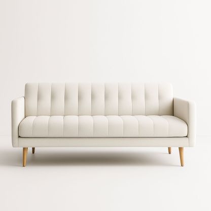 Divano a Tre Posti in Tessuto Poliestere Beige con Gambe in Faggio-Auraverilo