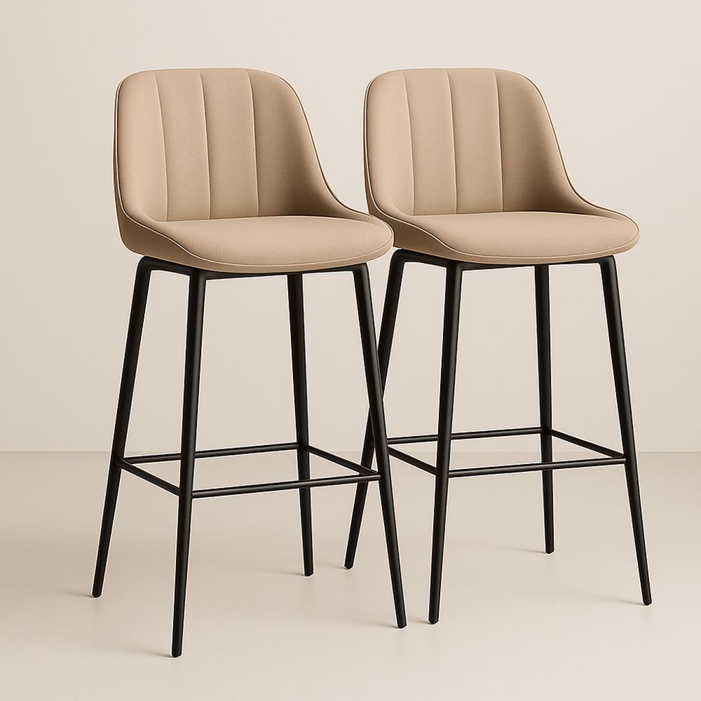 Set 2 sgabelli alti in poliestere beige con gambe in metallo nero-Auraverilo