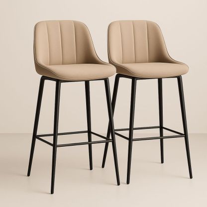 Set 2 sgabelli alti in poliestere beige con gambe in metallo nero-Auraverilo