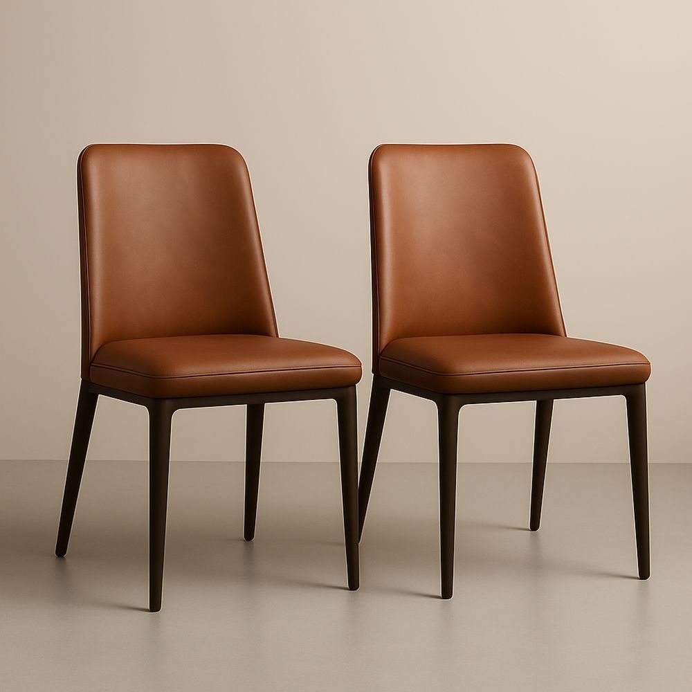 Set di 2 Sedie da Pranzo in Pelle Sintetica Marrone con Struttura in Legno-Auraverilo