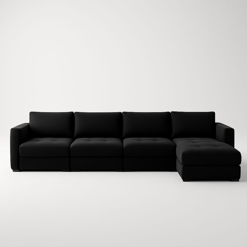 Divano modulare angolare in tessuto nero 350x200x85 cm-Auraverilo