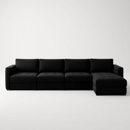 Divano modulare angolare in tessuto nero 350x200x85 cm-Auraverilo