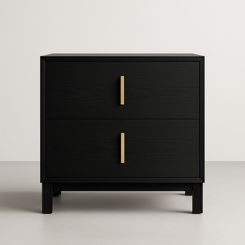 Comodino in Legno Nero con Maniglie in Metallo, 60x40x55 cm-Auraverilo