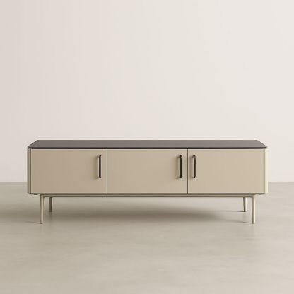 Mobile TV in MDF e Acciaio con Ante Beige e Piano Nero-Auraverilo