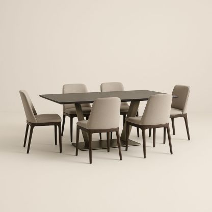 Set tavolo da pranzo rettangolare in legno e metallo con 6 sedie imbottite beige, L180 x P90 x H75 cm-Auraverilo