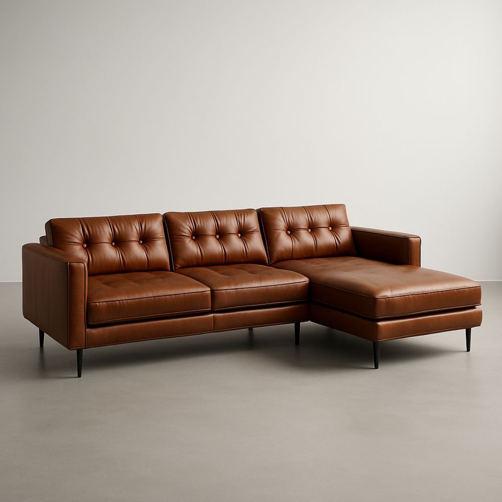 Divano Angolare in Pelle Marrone con Chaise Longue-Auraverilo