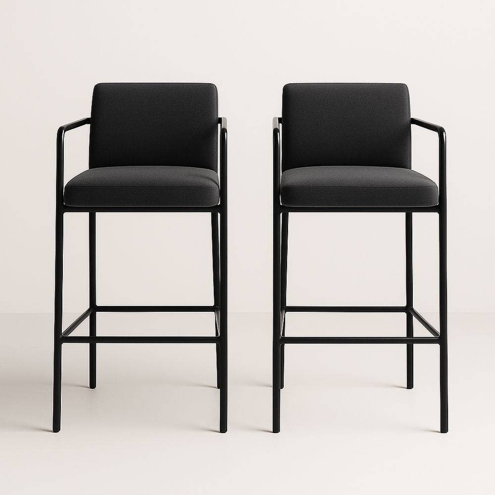 Set di 2 Sgabelli Alti con Braccioli Metallo e Tessuto Nero-Auraverilo