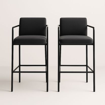 Set di 2 Sgabelli Alti con Braccioli Metallo e Tessuto Nero-Auraverilo