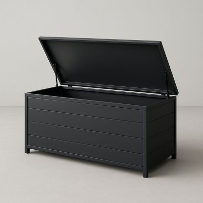 Baule da esterno in metallo nero 120x60x60 cm-Auraverilo