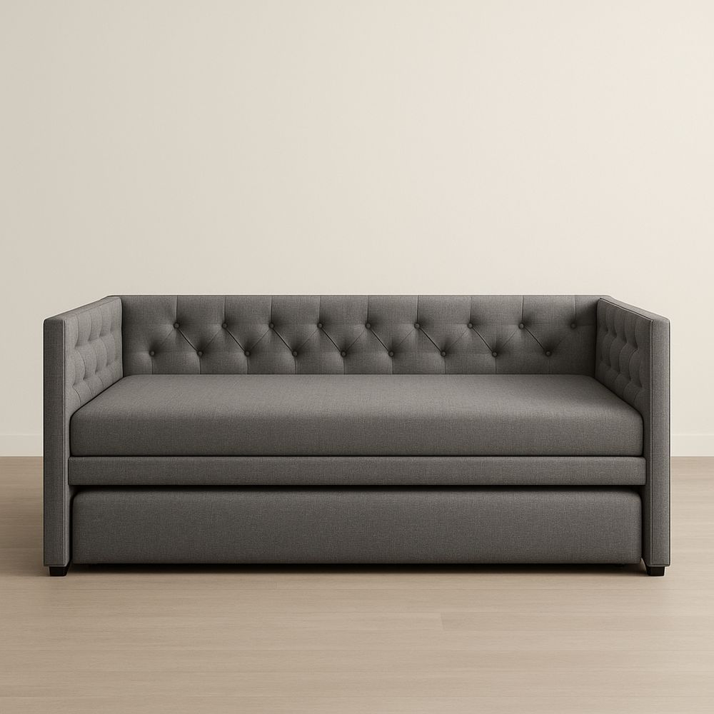 Divano Letto in Tessuto Grigio con Schienale Trapuntato-Auraverilo