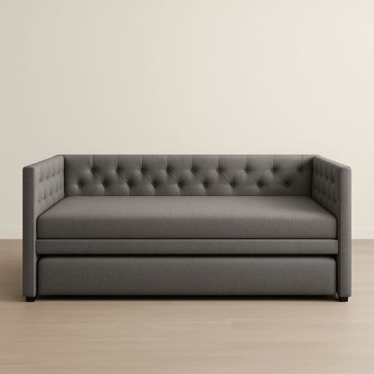 Divano Letto in Tessuto Grigio con Schienale Trapuntato-Auraverilo