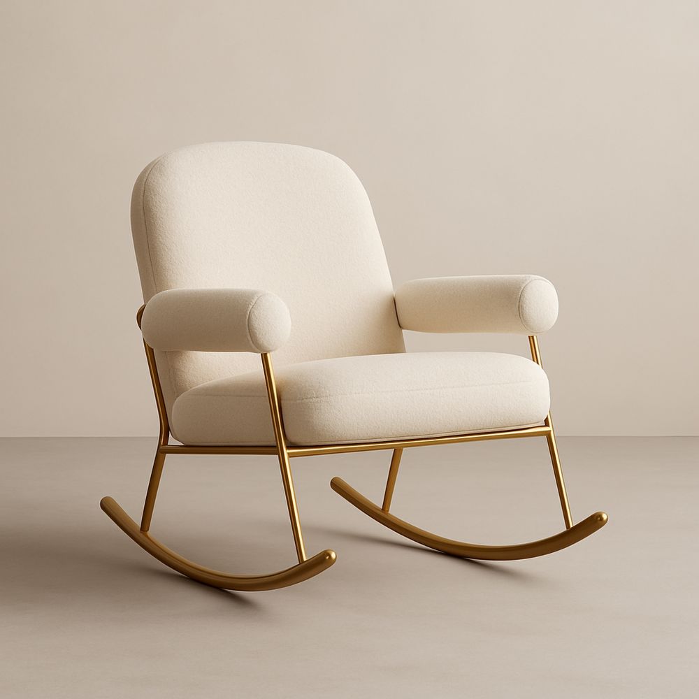 Poltrona a dondolo in tessuto crema e struttura in metallo dorato-Auraverilo