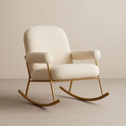 Poltrona a dondolo in tessuto crema e struttura in metallo dorato-Auraverilo