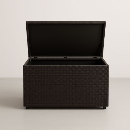 Baule Contenitore in Rattan Sintetico Marrone per Esterni 120x60x60 cm-Auraverilo