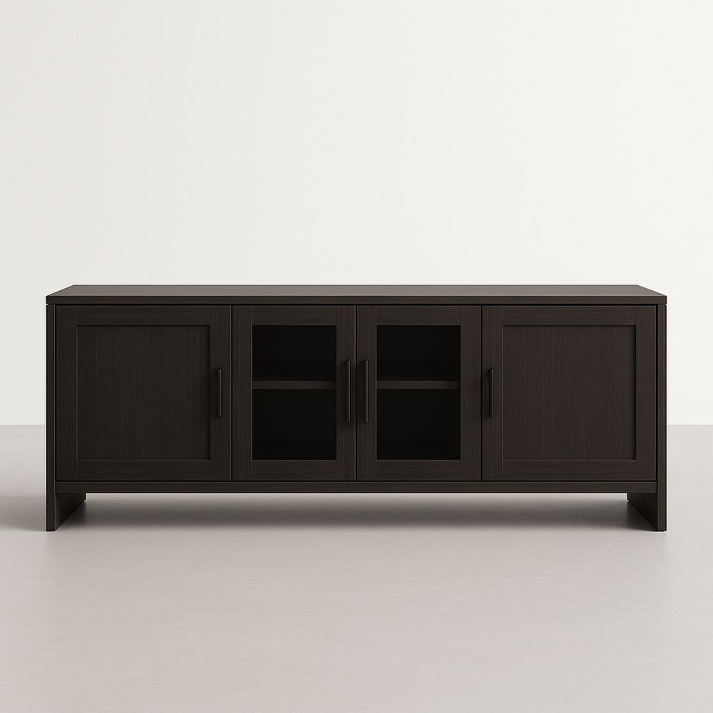 Credenza TV in Legno con Ante in Vetro Temperato 160x40x60 cm Nero-Auraverilo