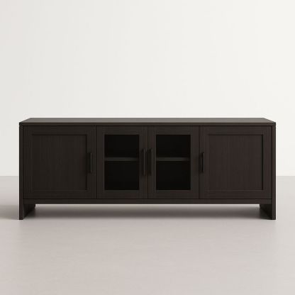 Credenza TV in Legno con Ante in Vetro Temperato 160x40x60 cm Nero-Auraverilo