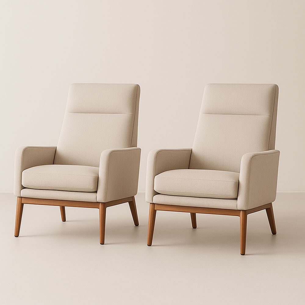 Set di 2 poltrone in tessuto beige con gambe in legno massello-Auraverilo