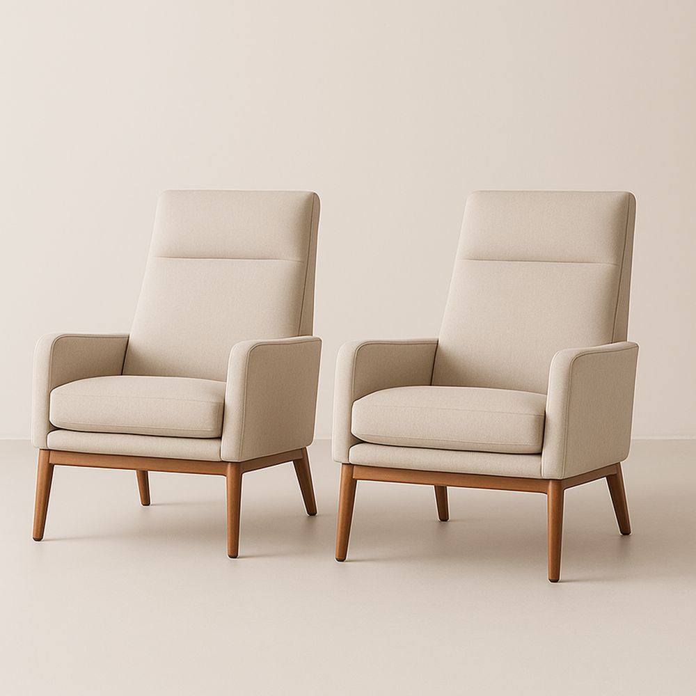 Set di 2 poltrone in tessuto beige con gambe in legno massello-Auraverilo