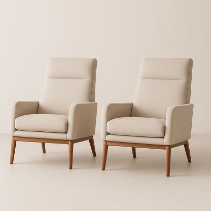 Set di 2 poltrone in tessuto beige con gambe in legno massello-Auraverilo