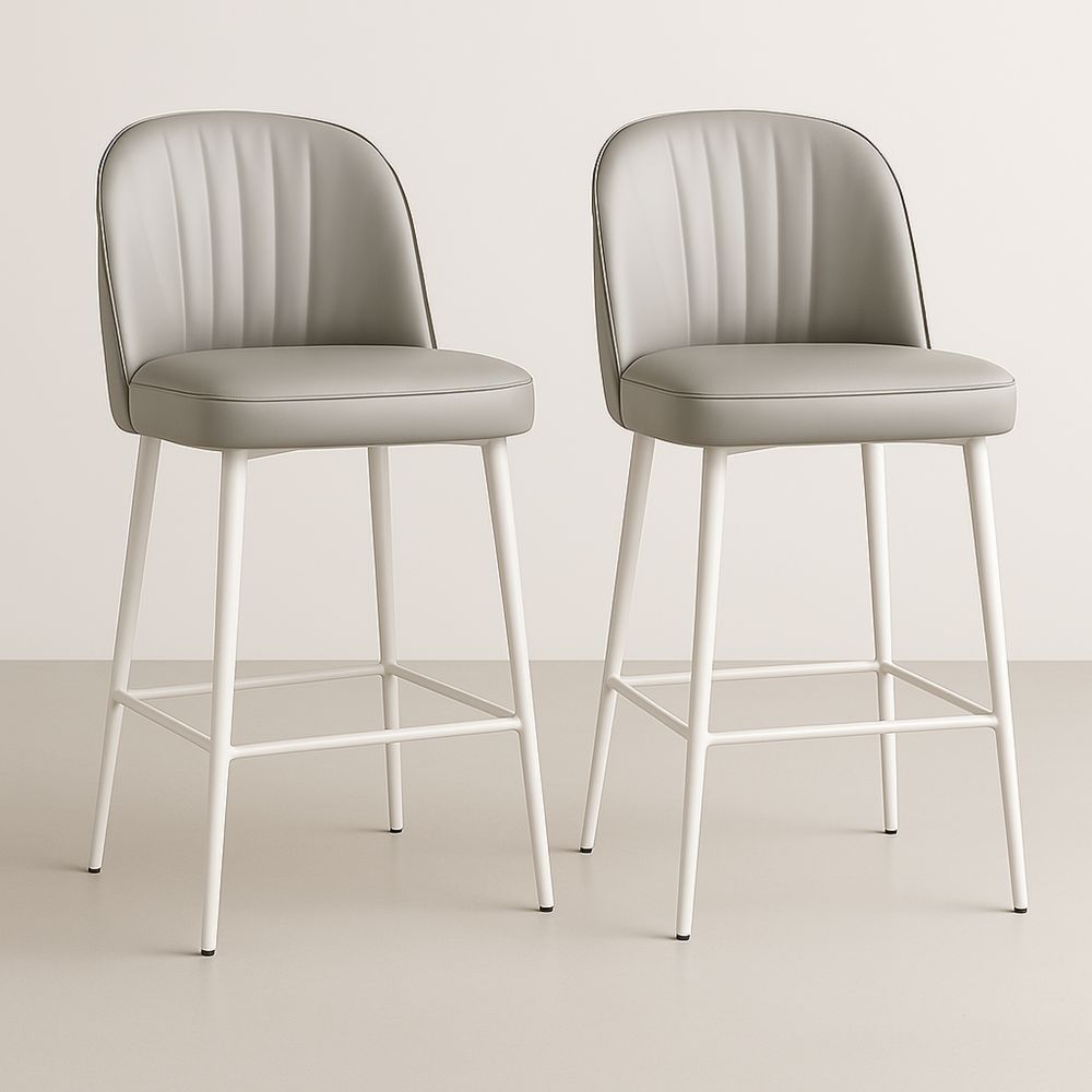 Set di 2 sgabelli da bar in eco-pelle grigia con struttura in metallo bianco-Auraverilo