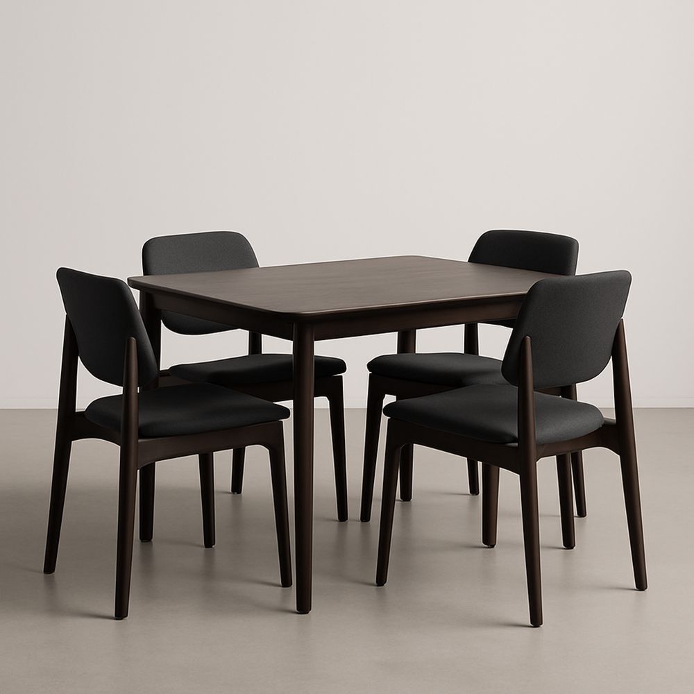 Set tavolo e sedie in legno e tessuto nero rettangolare 4 sedute-Auraverilo