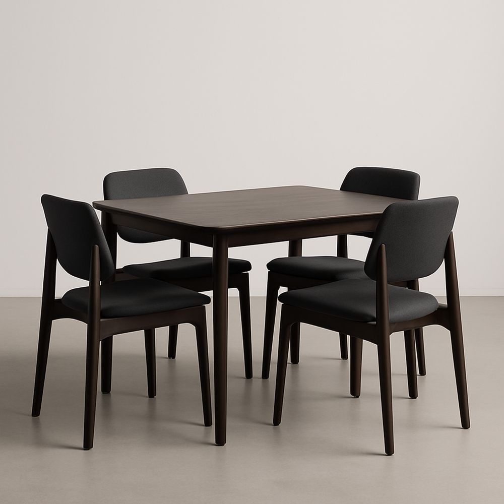 Set tavolo e sedie in legno e tessuto nero rettangolare 4 sedute-Auraverilo