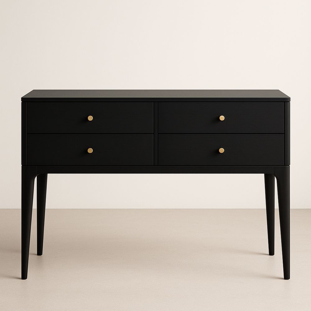 Cassettiera Nera in Legno MDF con Quattro Cassetti-Auraverilo