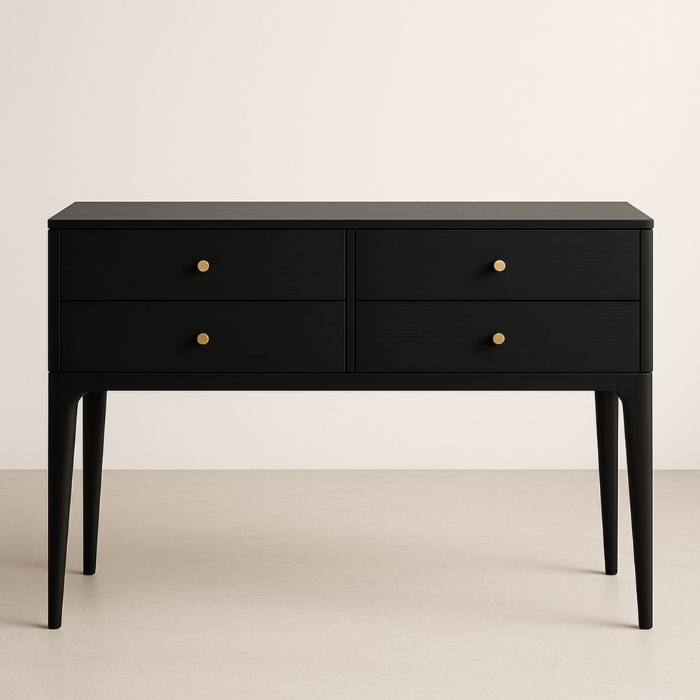 Cassettiera Nera in Legno MDF con Quattro Cassetti-Auraverilo