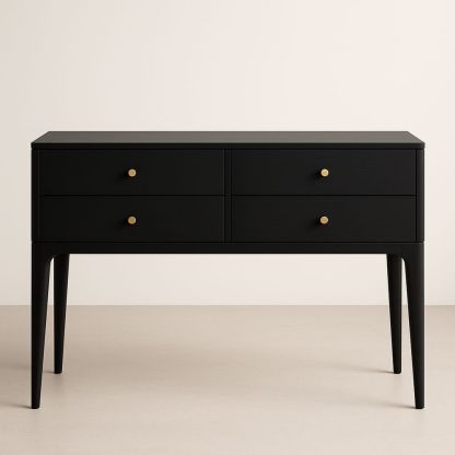 Cassettiera Nera in Legno MDF con Quattro Cassetti-Auraverilo